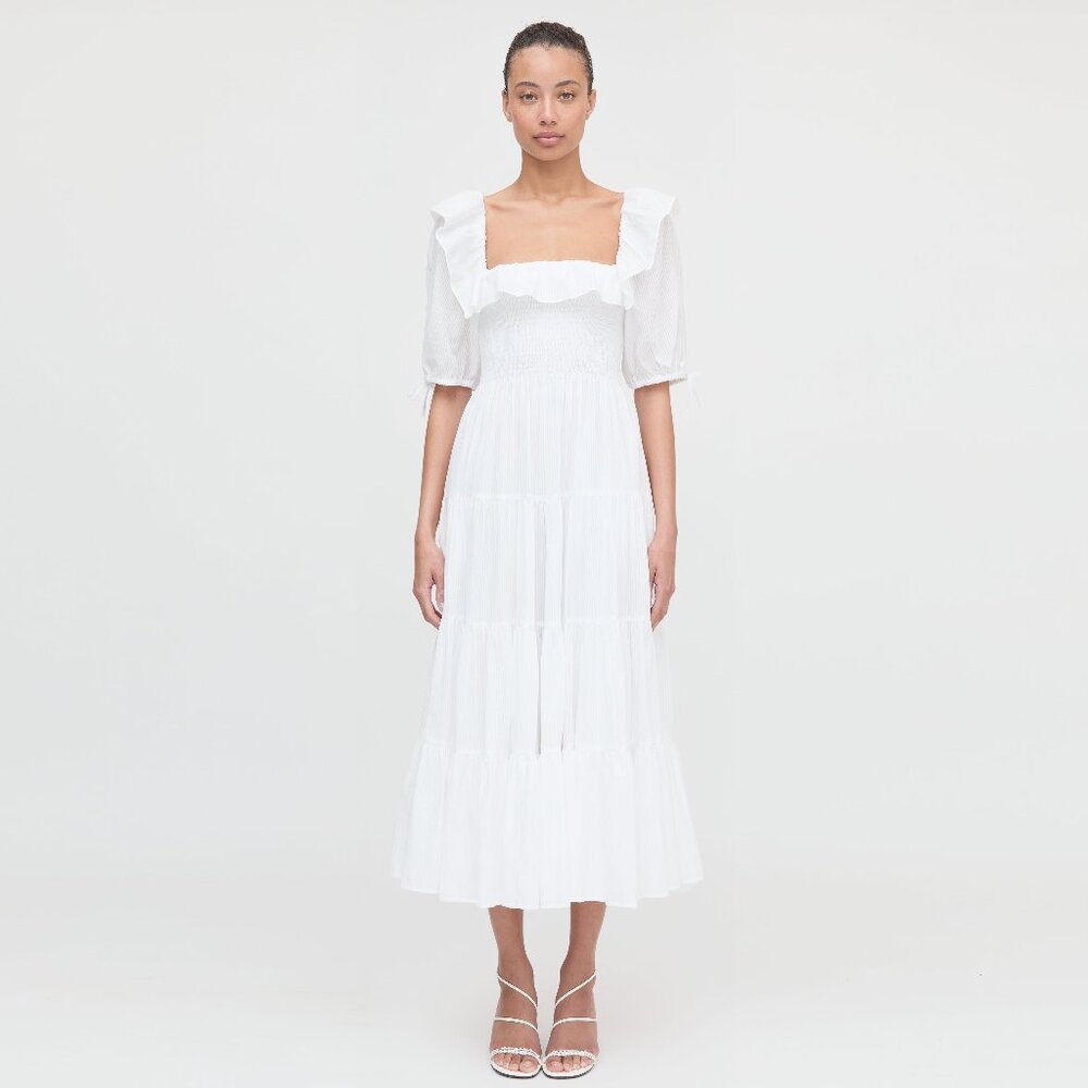 Hill House Home The Corinne Nap Dress - White Shadow Stripe Size XSWhite Shadow